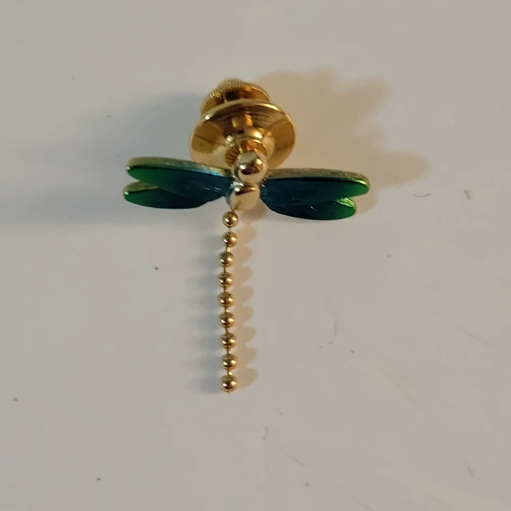 Vintage Avon Dragonfly Lapel Pin Blue Green Goldtone
